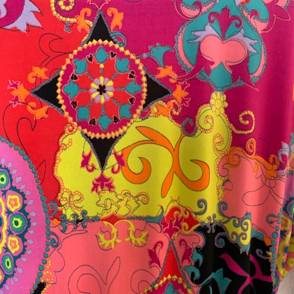 JOSIE Natori Short Robe Size Small Multicolor Print Boho Whimsy Hippie Pink - Picture 7 of 14